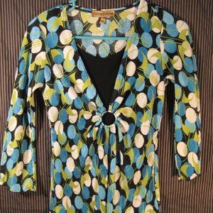 Notations Lined Ring Front Print Top Misses' Sz S